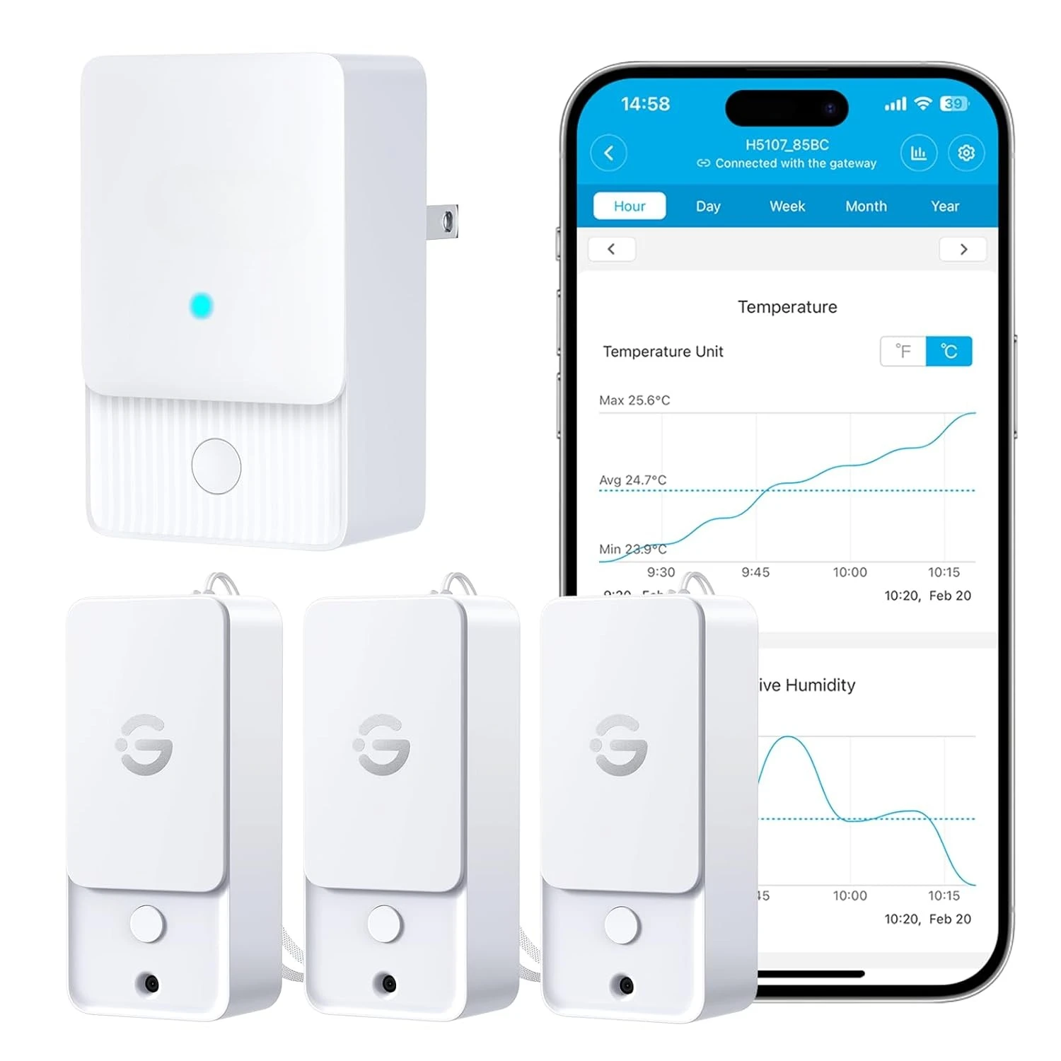 

Indoor WiFi Thermometer Hygrometer 3Pack, Smart Humidity Temperature Sensor with IP 65 Waterproof, App Notifications,Hot Sale