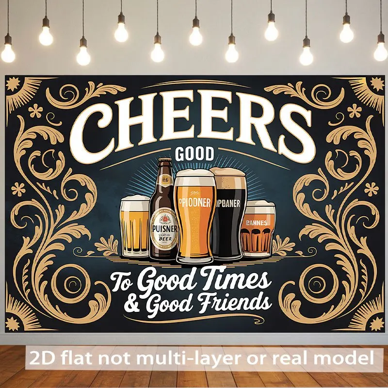 Beer Tapestry Wall Hanging Decor Cheers Good Times Friends Pub Style Art Poster Print for Bar Kitchen Pubroom Man Cave