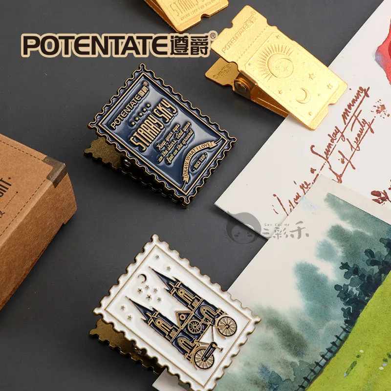 1PC Deluxe Vintage Brass Clip Heavy Metal Binder Paper Clamps Double-sided Pattern for Office Kitchen, Drawing Board, Art Crafts
