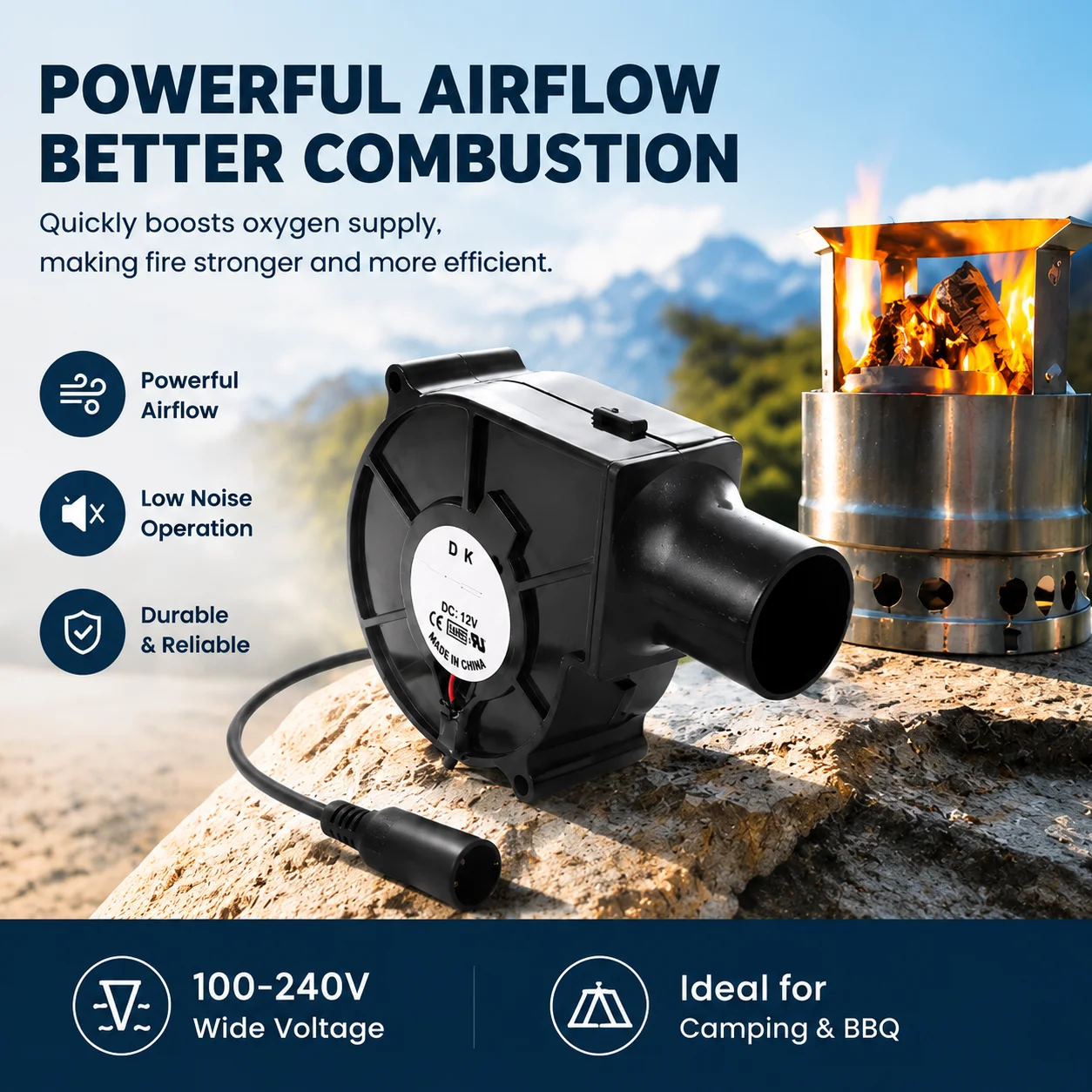 220V 7530 BBQ Fan Small Blast Engine with Air Collecting Adjustable Speed Cooking Tool US/EU Plug Handheld Blower Camping