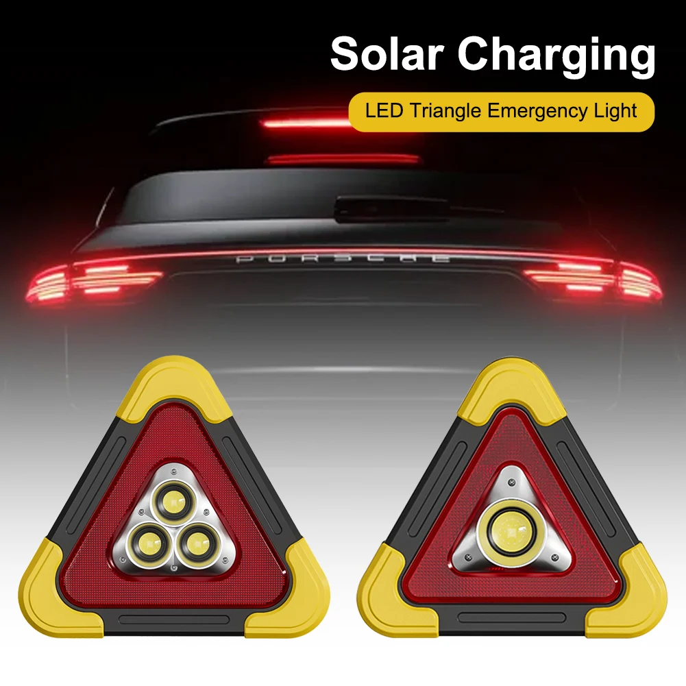 1PCS Car Triangular Warning Lights Solar Charging Road Side LED Triangle Emergency Light Safety Triangles Dot Lights Car Parts