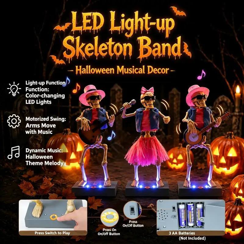 ハロウィンダンシングスケルトンバンドオーナメント-led-カラーライトミュージカルスカルフィギュアおもちゃバーお化け屋敷デスクトップホリデーギフト用