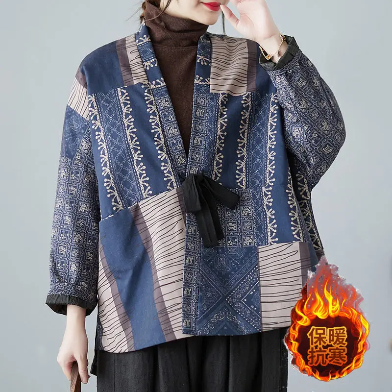 Ethnic Style Blouse Women's Chinese Retro Clothing Cotton And Linen Shirt Cardigan Coat Autumn Winter Quilted Jacket Tops T1326