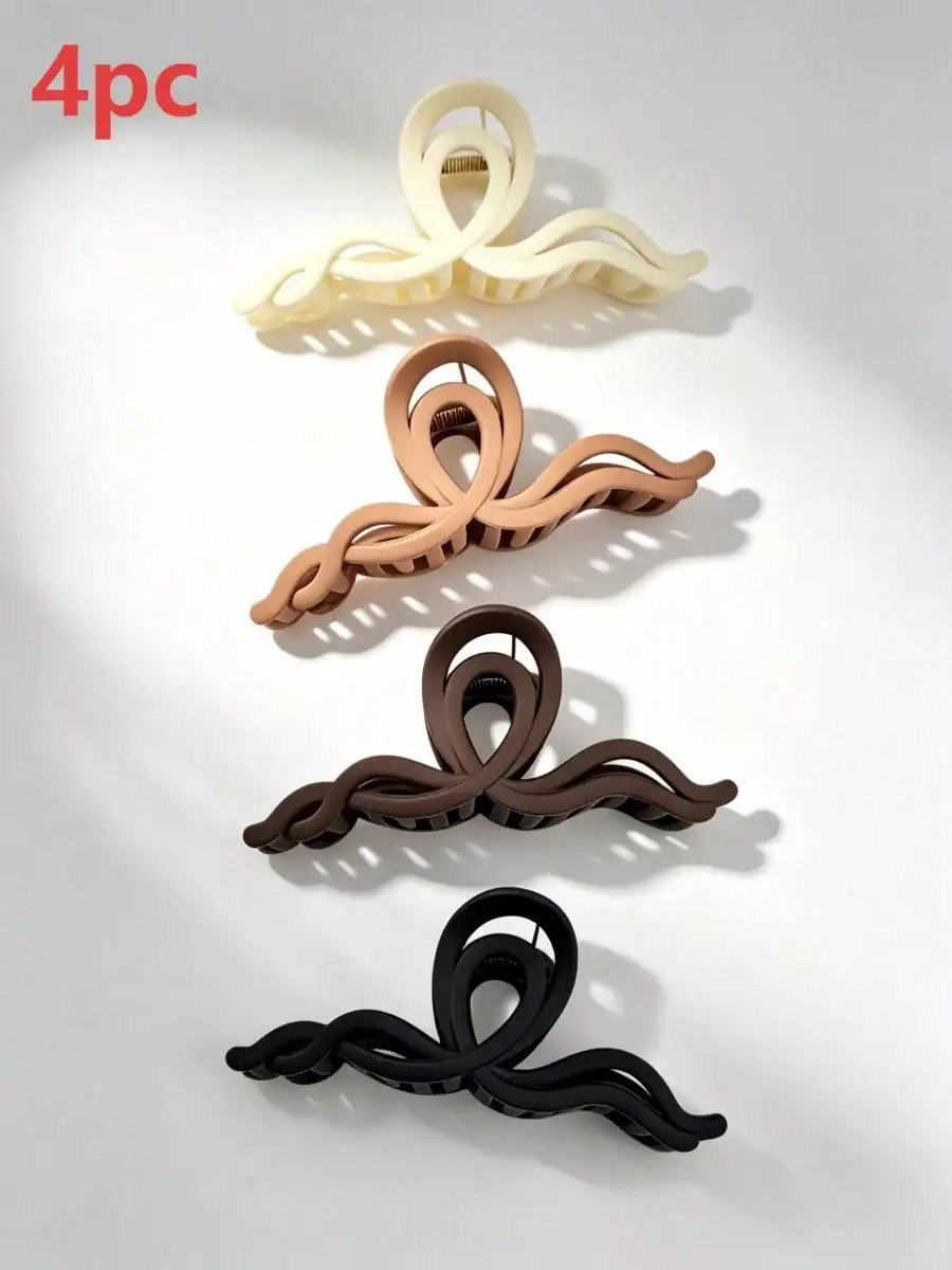 

4-Pack Wave & Twist Hair Claw Clips For Women, Matte Neutral Color Large Jaw Clips, Non-Slip Strong Hold Hair Clips For Thick Hair, Fashion Hair Accessories For Daily, Work, And Back To School