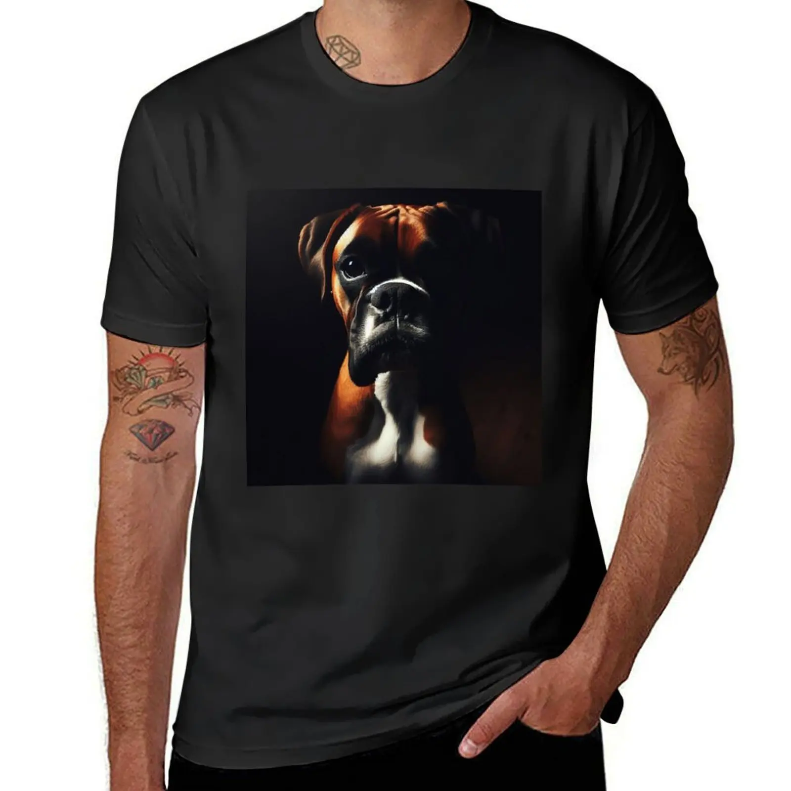 Boxer Dog Portrait T-Shirt summer tops sweat for a boy t shirts for men