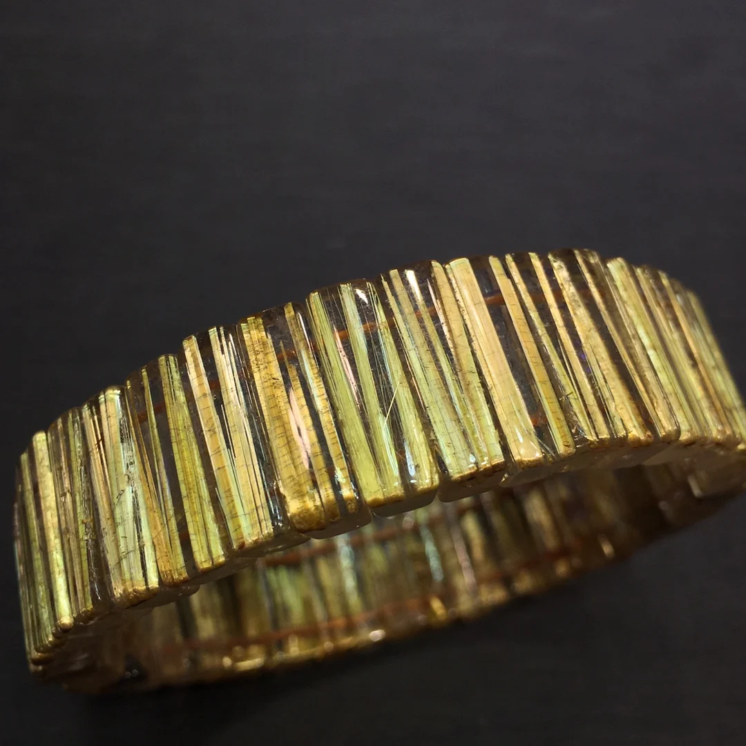 Natural Gold Rutilated Quartz Titanium Bracelet Bangle Jewelry Clear Rectangle 17x5.5mm Rutilated Bracelet AAAAAA