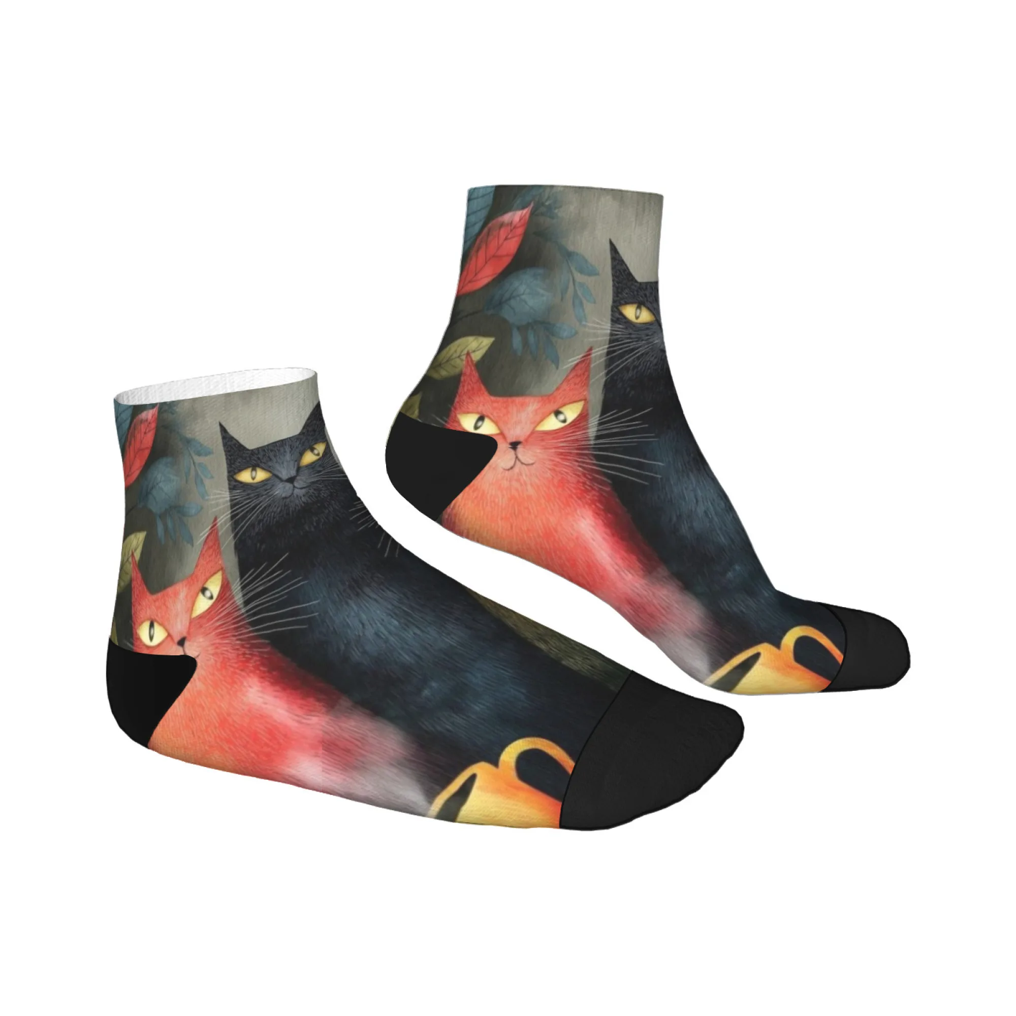 Colorful Cat Short Socks Polyester Blend Comfortable Casual Socks for Women Men Unisex Soft Breathable Lightweight Fashionable