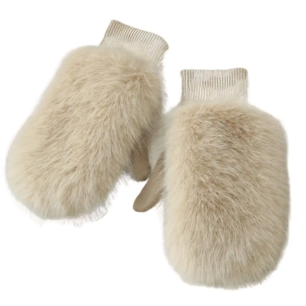 

Уютные удобные ветрозащитные перчатки из искусственного кроличьего меха, толстые теплые зимние теплые перчатки с длинными пальцами, женские варежки с мягкой подкладкой, зимние