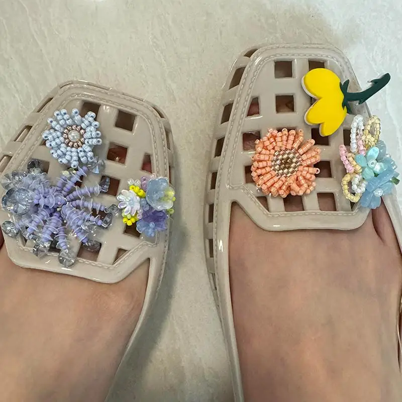 Verão geléia oes feminino novo 2025 sandálias de cristal transparente adulto legal oes acory baixo corte único buraco oes