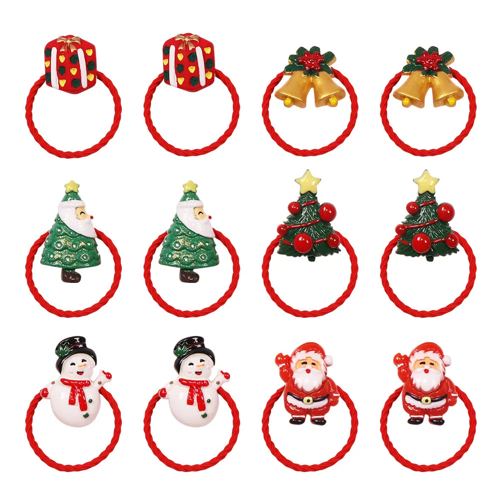 

5Sets 12in1 Cute Christmas Headwear Snowman Xmas Elastic Hair Bands Ponytail Holder Elastic Hair Rope Boutique Hair Accessories