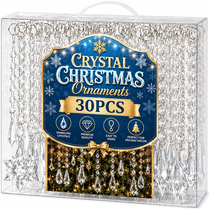 30/5PCS Crystal Bead Hanging Ornament Clear Acrylic Prism Pendant for Christmas Tree Wedding Window Holiday Party DIY DecorATION