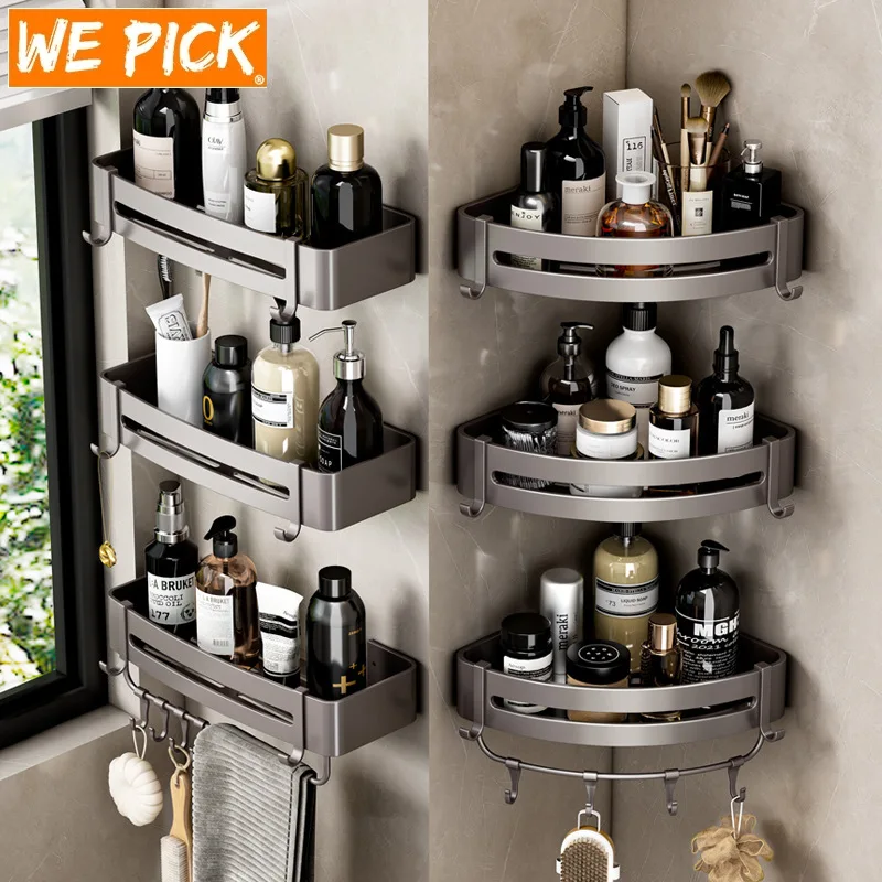 WEPICK 1set Bathroom Shelves over the Toilet No Drill Wall Mounted Shower Corner Storage Shelves Shampoo Rack Bathroom Hardware