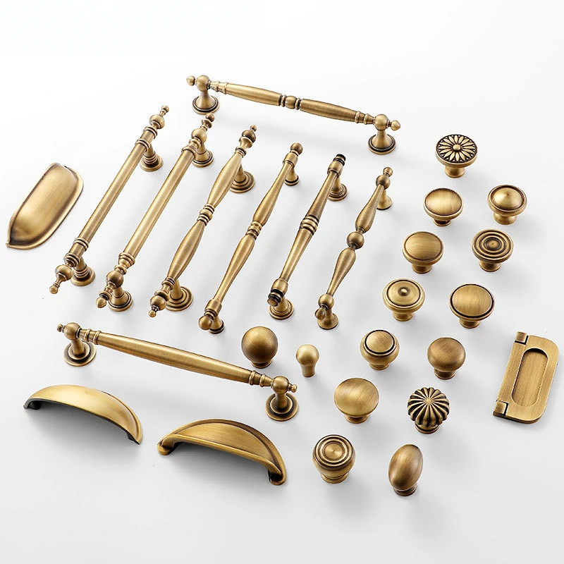ทองเหลืองโบราณตู้จับ Vintage ถ้วยดึง Retro LuxuryT บาร์จับอีกต่อไปลิ้นชักห้องครัวเฟอร์นิเจอร์ฮาร์ดแวร์