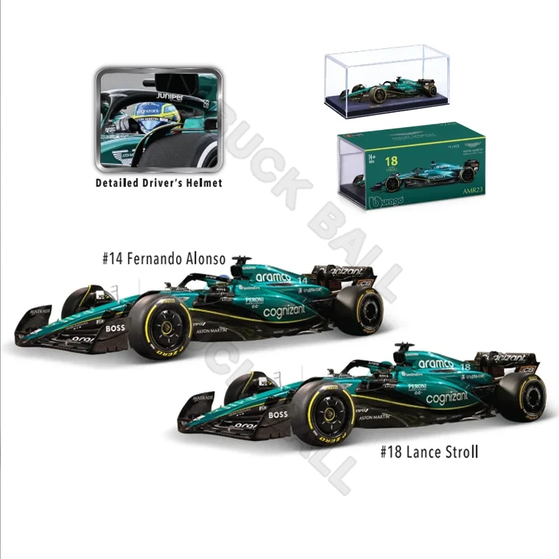 New Bburago 1:43 F1 Aston Martin Aramco F1 Team AMR23 2023 Car Model Dust Cover #18 Stroll #14 Alonso Alloy Car Die Cast Toy