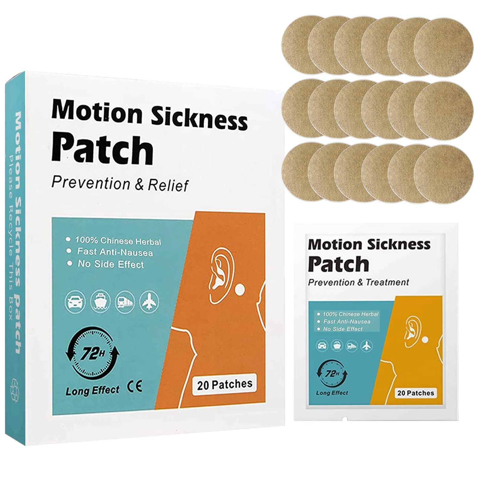 20-100Pcs Motion Sickness Patches, Anti Nausea Fast Acting Behind Ear Dizziness Health Care Medical for Relieve Travel Nausea