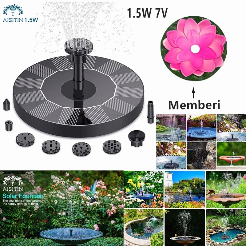 

AISITIN Solar Fountain Pump 2022 Upgrade Solar Water Pump, Solar Floating Fountain Pump with 6 Nozzles for Bird Bath, Fish Tank