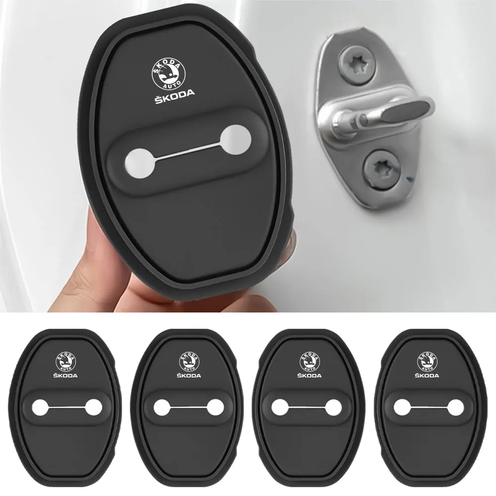 2/4Pcs Silicone Car Door Lock Buckle Car Door Latch Mute Damping Cushion For Skoda Octavia KAMIQ KODIAQ SUPERB RAPID KAROQ FABIA