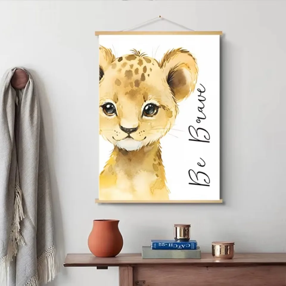 Baby Watercolor Cute Animals Poster Elephant Lion Giraffe Wall Art Canvas Painting Scroll Hanging Prints Room Nursery Decor