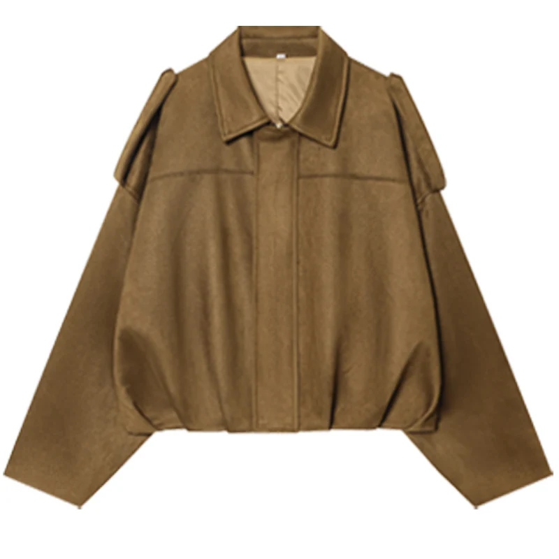 HXAO Suède Cropped Jas Dames Bomberjack Oversized Vleermuismouwen Outerwears Lady Casual Losse Jas Street Style Jassen