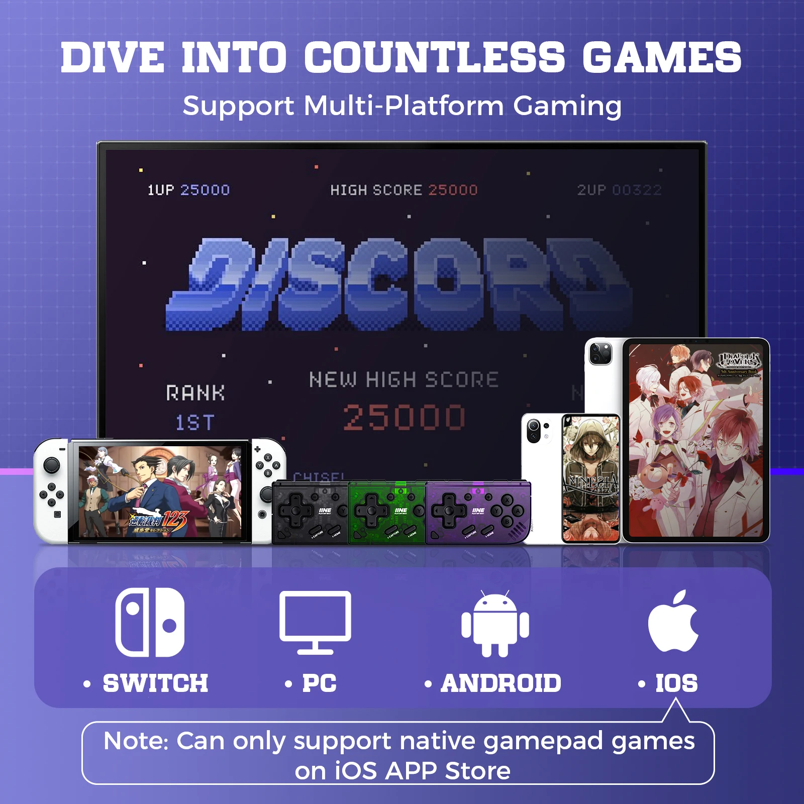 IINE Retro Mini Controller Ananke with Turbo Function Interchangeable Joystick And D-Pad Multi-platform ZL And ZR Buttons