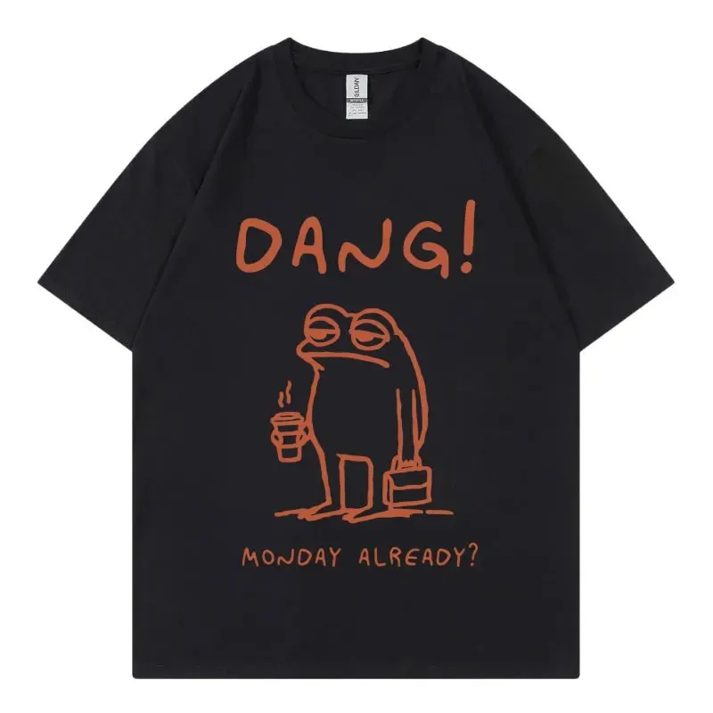 Grappige maandag kikker print T-shirt mannen vrouwen vintage mode korte mouw T-shirts hoge kwaliteit katoen oversized T-shirt streetwear