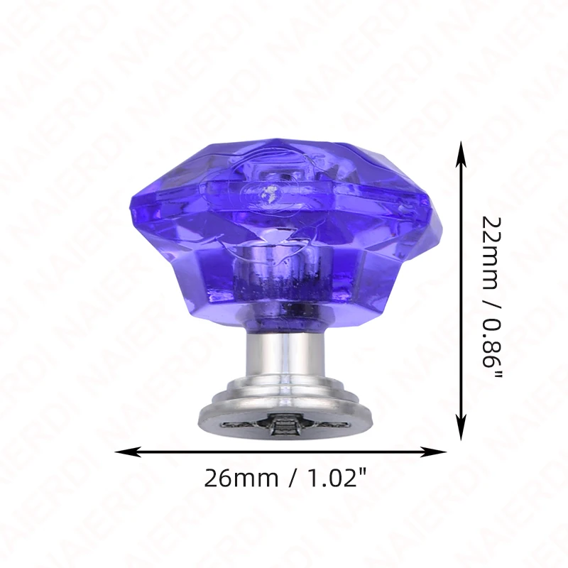 NAIERDI 10er-Pack bunte Acryl-Diamant-Schrankknöpfe, 26 mm, goldene Küchengriffe, Kristall-Möbelgriffe, Schranktürgriffe