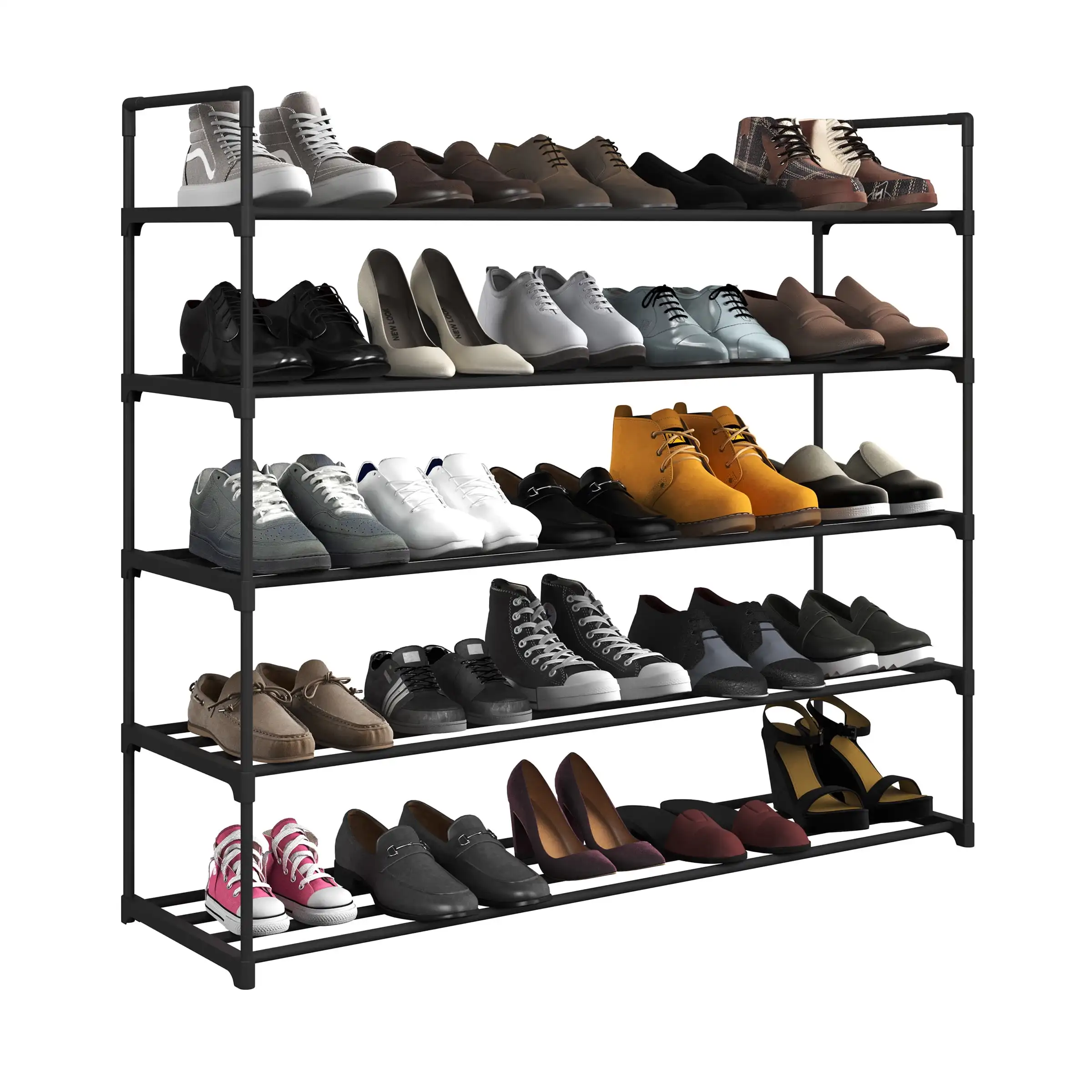 

Shoe Rack - 5-Tier Shoe Organizer for Closet, Bathroom, Entryway - Shelf Holds 25 Pairs Sneakers, Heels, Boots by (Black)