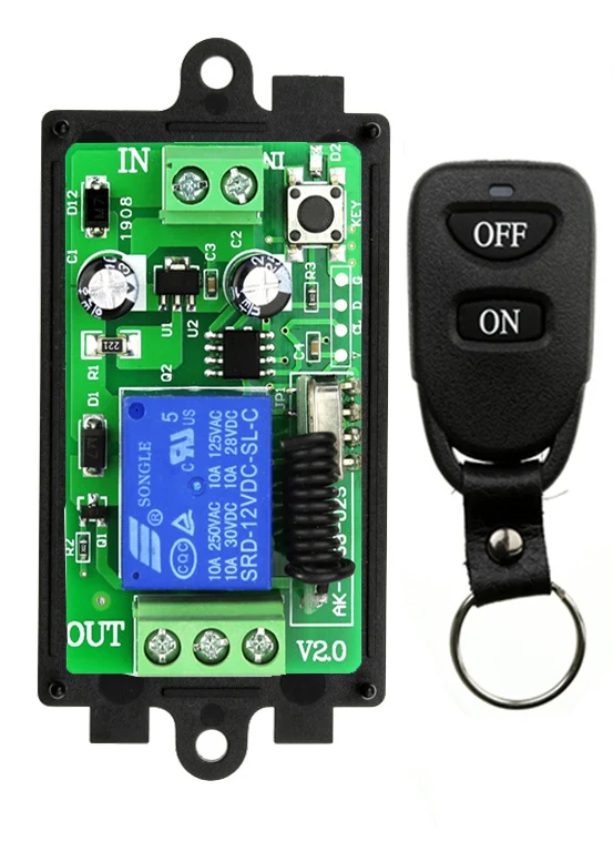 Control remoto inalámbrico Universal DC12V 24V 1CH relé módulo receptor de Radio control remoto interruptor RF para abridor de puerta de garaje
