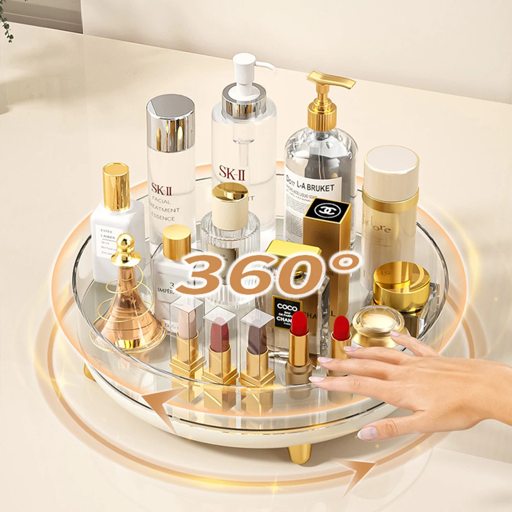 

Makeup Organizer 360°Rotating Storage Tray Desktop Cosmetic Container for Bedroom Skincare Lipstick Makeup Jewelry Dressing Tray