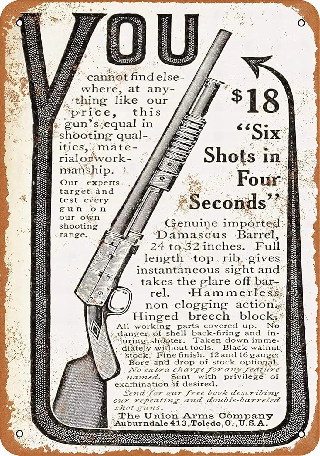 Metal Sign - Union Arms Pump Shotgun Retro Wall Decor Home Decor-aluminum
