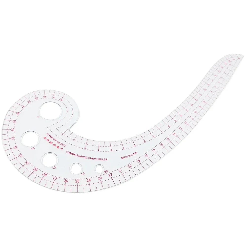 1PC Long Comma Shaped Plastic Transparent French Curve Ruler Stationery for Garment Cutting and Proofing Sewing Tools