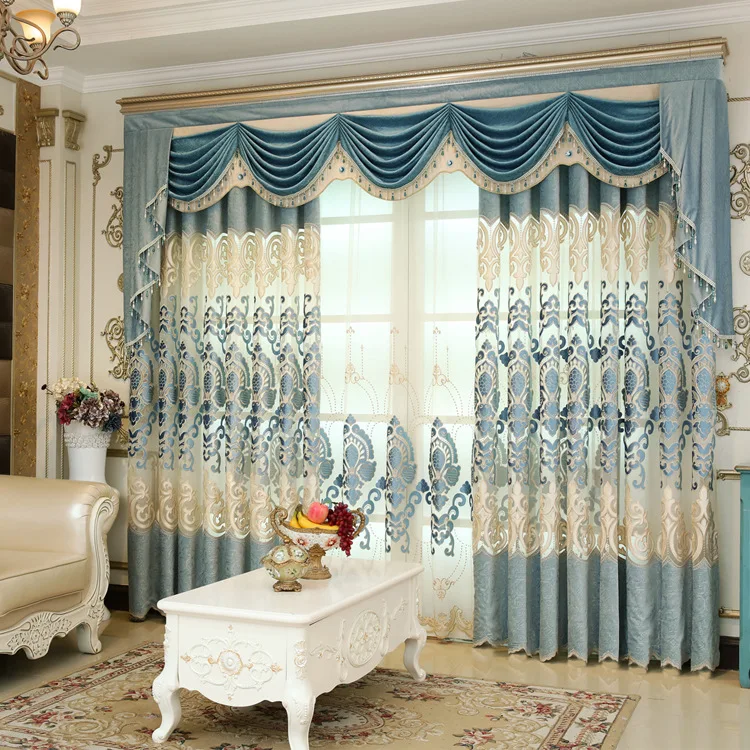 European-style Curtains for Living Room Finished Luxury Floor-to-ceiling Windows Screen Curtain Embroidered Velvet Villa