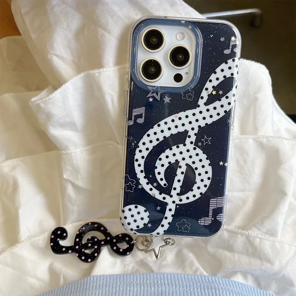 Treble Clef Y2K Handyhülle für iPhone 17 16e 16 15 14 13 12 11 ProMax X Xs XR XSMax 8 7 6 6s Air Plus mit Feder-Textur Rückseite