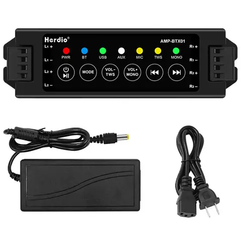 Herdio 24V3A Power Adapter 4-Channel Mini Bluetooth Amplifier For Passive Speakers With TWS AUX MIC USB For Wall Ceiling Speaker