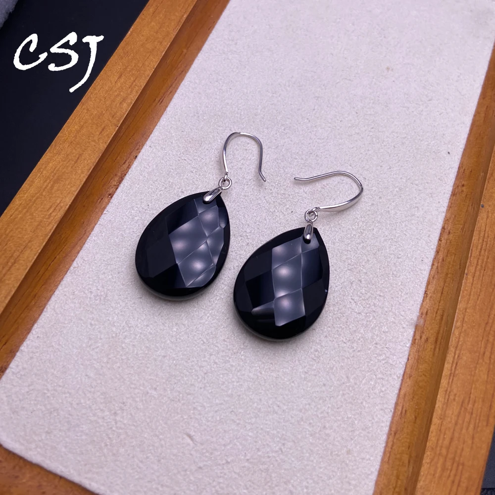 

Elegant Natural Blact Agate Earrings Sterling 925 Silver Gemstone 18*26mm for Women Birthday Party Gift