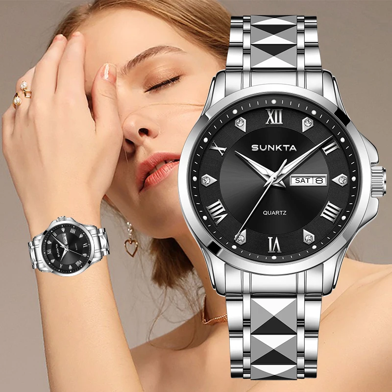 

SUNKTA 2026 Watch for Women business week calendar women's quartz wrist watch clock luminous waterproof gift elegant reloj+BOX
