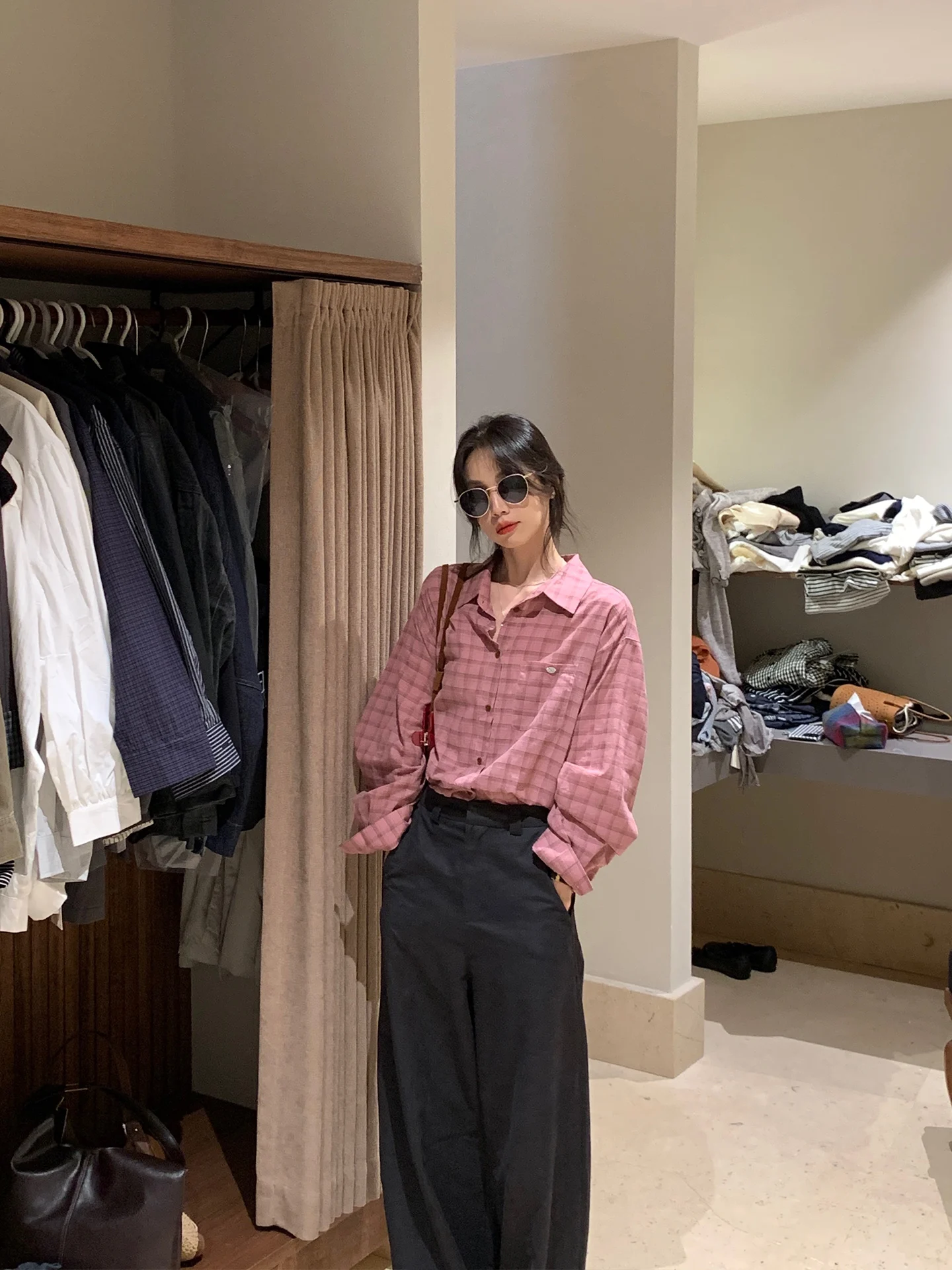 

Korean Sle Long Sve Plaid irt Women's Premium Design Versatile Top Skin-friendly Breathable Loose Fit Autumn New Arrival