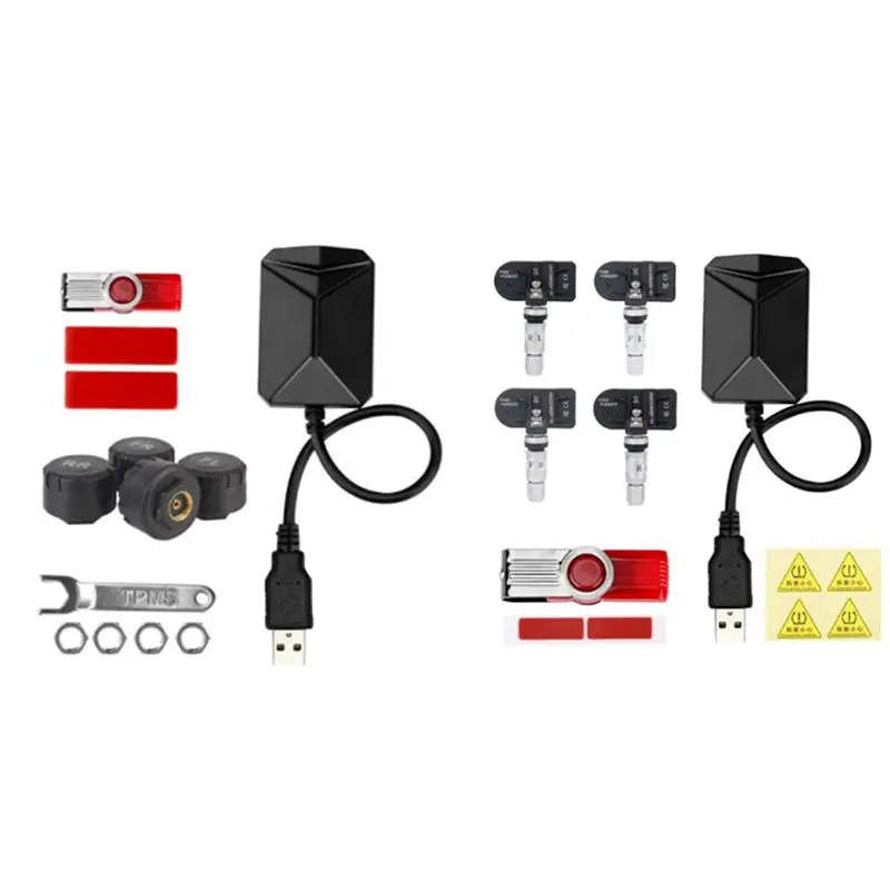 Android Navigation TPMS With 4 Sensors Alarm System USB Android Car TPMS Wireless Transmission Tire Monitoring Durable