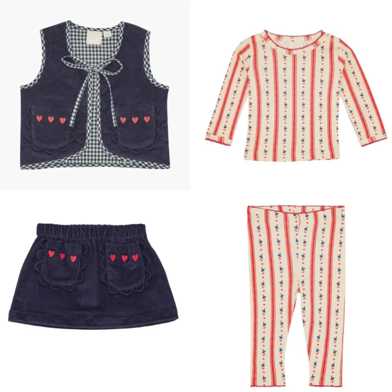 

FL25 AW Children's Christmas Home Wear Cotton Printed Girls' Tight-fitting Clothes Kid Pajamas Corduroy Vests and Skirts