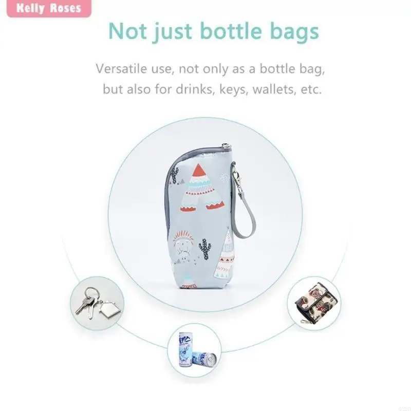 

Q22D Baby Milk Bottle Bag Cartoon Print Zipper Closure Feeding Bottle Storage