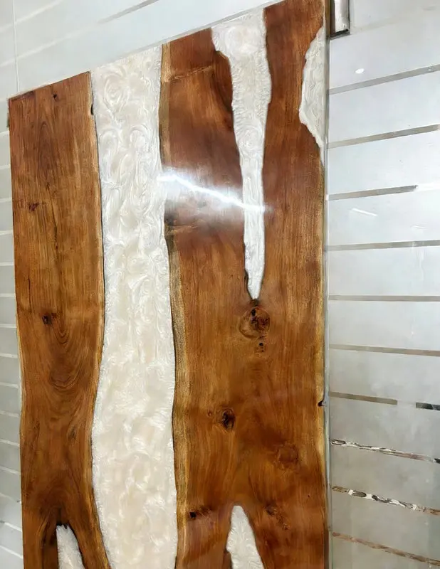 Handcrafted Wood Slab Sliding Door for Modern Decor Epoxy Resin River Barn Door with Silver Swirl Pattern