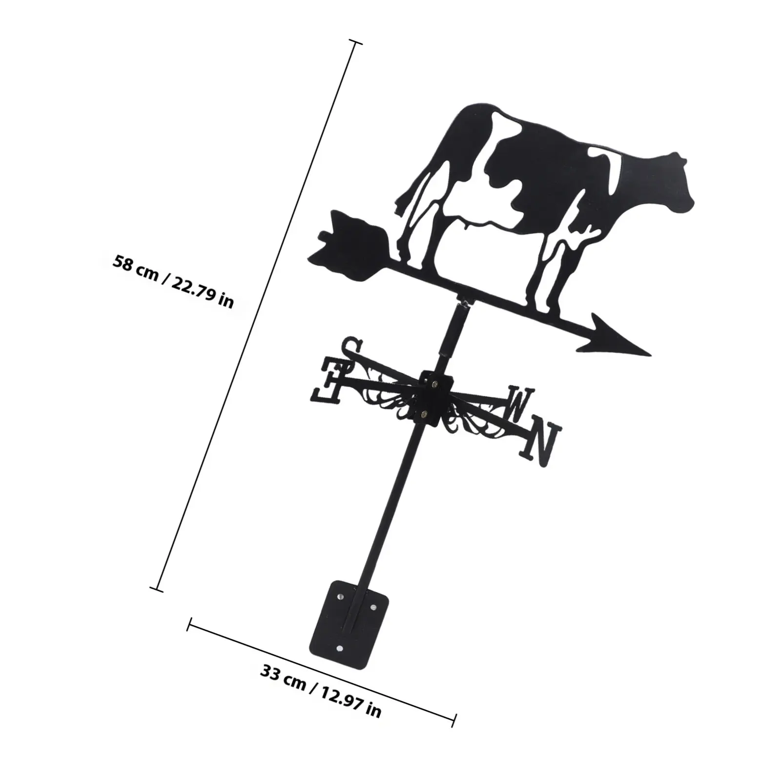 1Set 3D Cow Weathervane Heavy Duty Iron Wind Indicator Simple Design Roof Yard Patio Lawn Garden Decor Metal Direction Vane