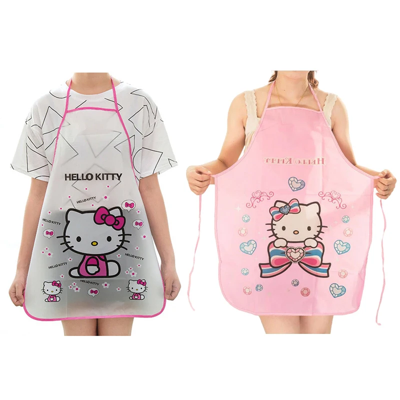 Delantal impermeable con estampado de dibujos animados para el hogar, utensilio de limpieza para el hogar, a prueba de aceite, Sanrio, Hello Kitty