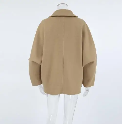 Women's Clothing Autumn Fashion High-End Feel, Brown Woolen Collar Bat Sleeves Cardigan Jacket Simple Commuting Jacket