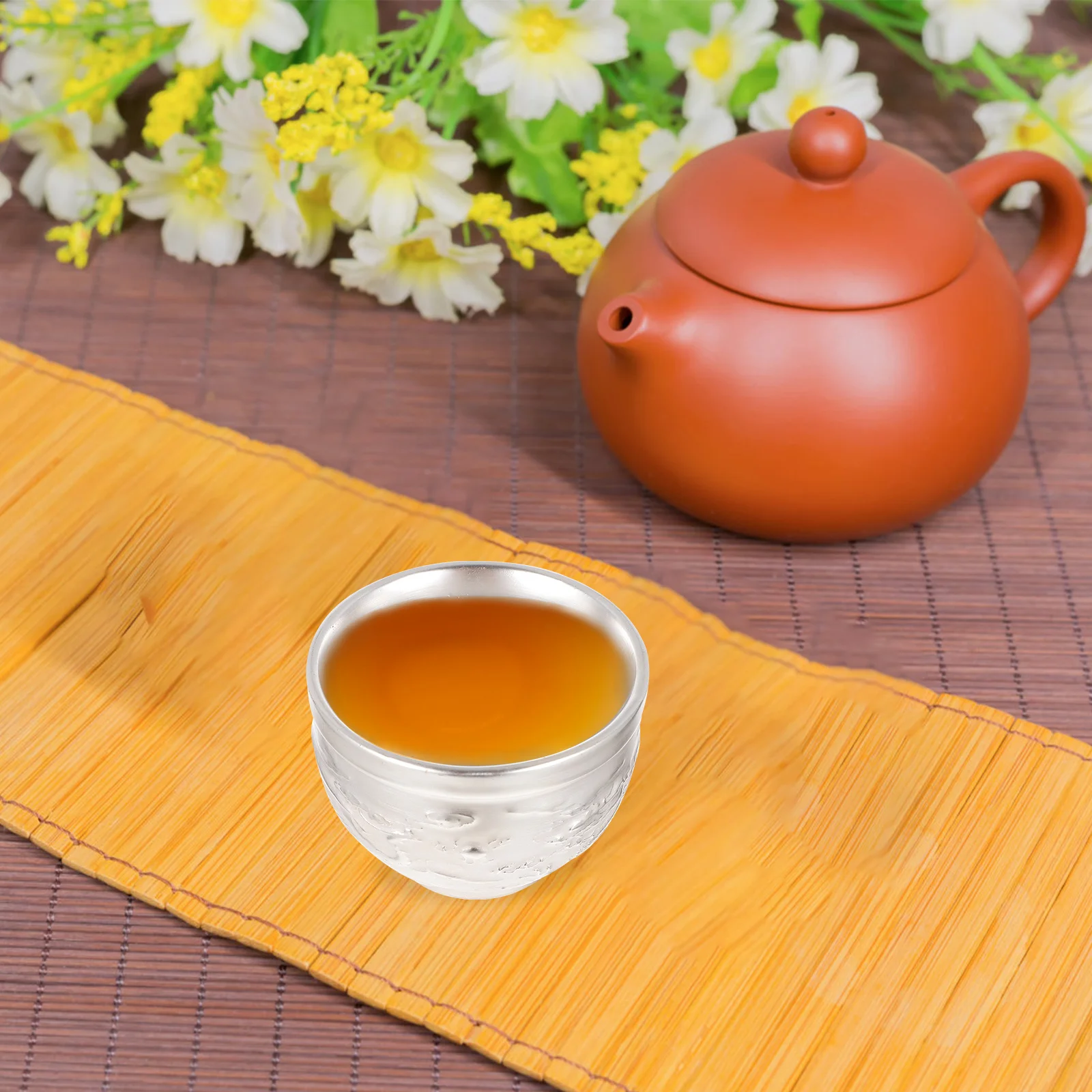 

1Pcs Small Silver-Plated Tea Cup Meticulous Craftsmanship Exquisite Drinking Cup for Guests Vintage Style Home Teaware