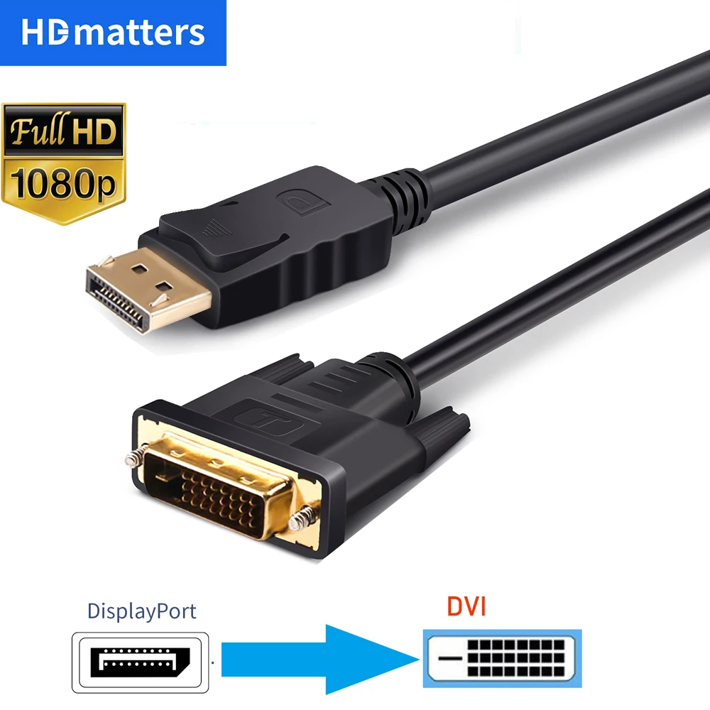 DisplayPort to DVI Cable 1080P DP to DVI-D monitor cable DisplayPort in to DVI out converter adapter for Nvidia  HP Dell Asus