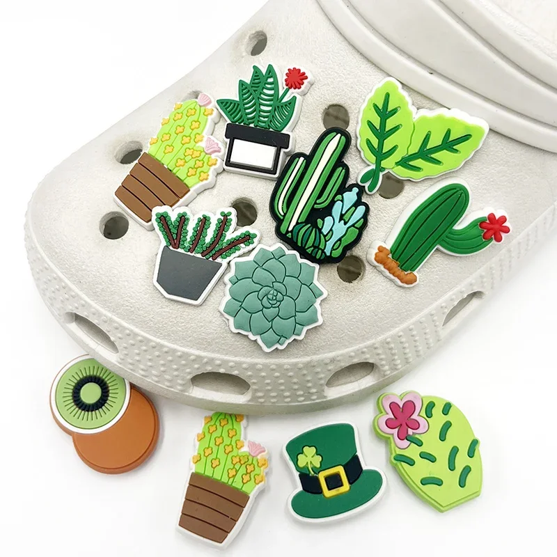 1Pcs Green Life PVC Shoe Charms Sandals Accessories Cactus Lemon Shoes Buckle Upper Decorations Clogs Pins Badge Kids Fun Gifts