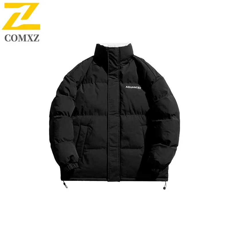 เสื้อแจ็คเก็ตผู้ชาย COMXZ รุ่นเทรนดี้ สีพื้น หนา กันลม เหมาะสำหรับตั้งแคมป์ ปิกนิก ฤดูหนาว บุใย 2025 เสื้อโค้ทสไตล์สตรีทแวร์สำหรับเดินทาง