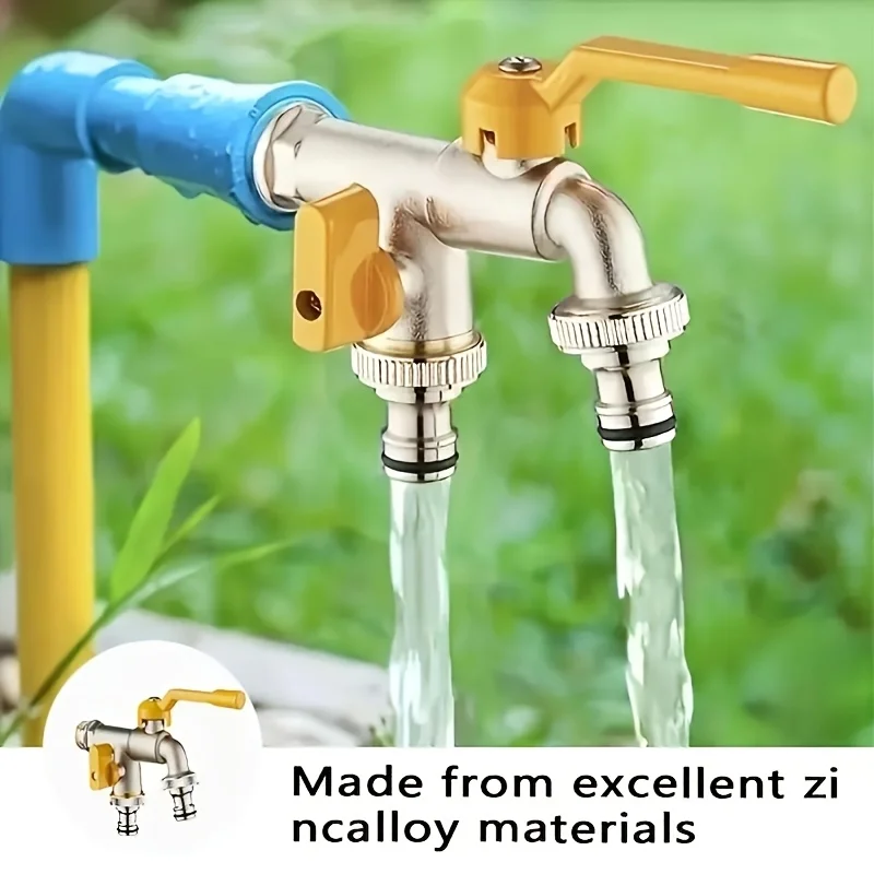 Anti Freezing and Crack Resistant Dual Outlet Faucet with Dual Handles Suitable for Garden Washing Machines - Yard and Lawn Care