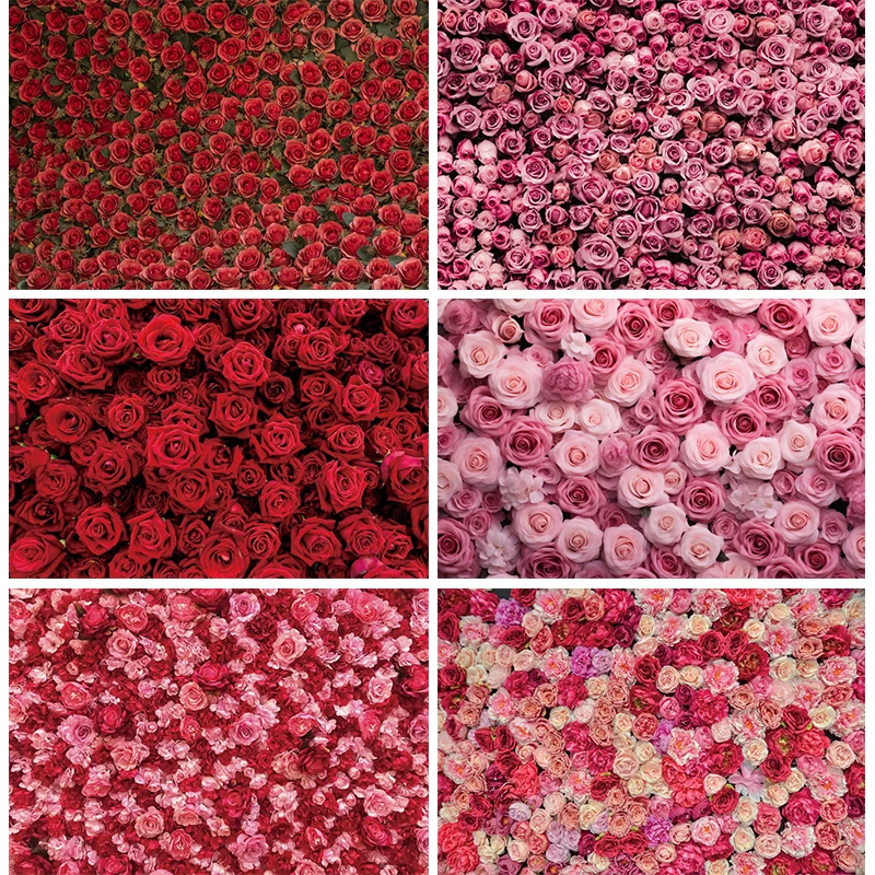 

Flower Wall Valentines Day Backdrops Photography Floral Red Roses Decorations Home Party February 14 Wedding Photos Background